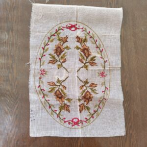 vintage finished needlepoint canvas featuring a floral and ribbon design sold by Sweilems in Amman