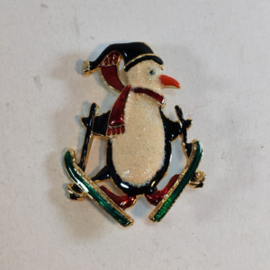 Vintage Enamel Skiing Penguin Pin/Brooch 2"