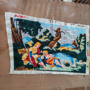 vintage handmade tapestry embroidery - Needlepoint Canvas -Lovers with lambs sold by Sweilems in Amman