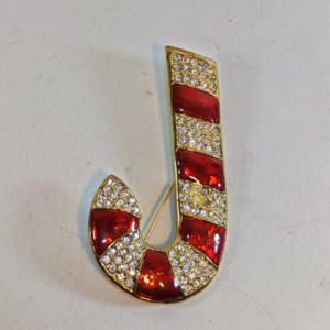 Vintage Candy Cane Brooch Pin Red Enamel