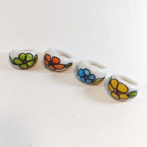 Lot of 4 Handmade Porcelain Women's Girl's Ring Flower Hand Painted