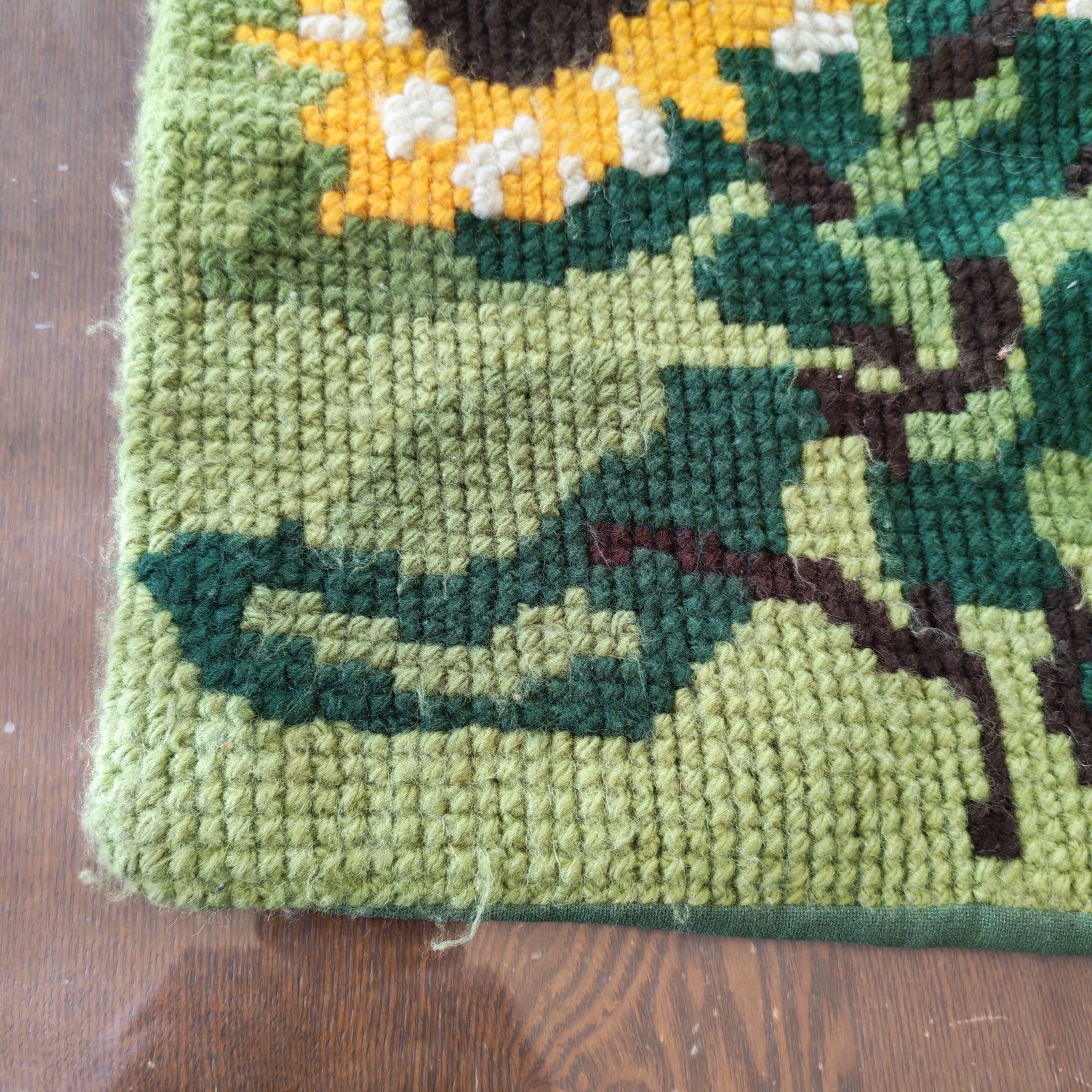 Vintage French Handmade Needlepoint cusion cover detail photograph