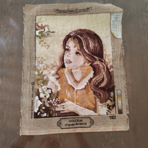 vintage Margot tapestry needlepoint canvas depicting a young girl France sold by Sweilems in Amman