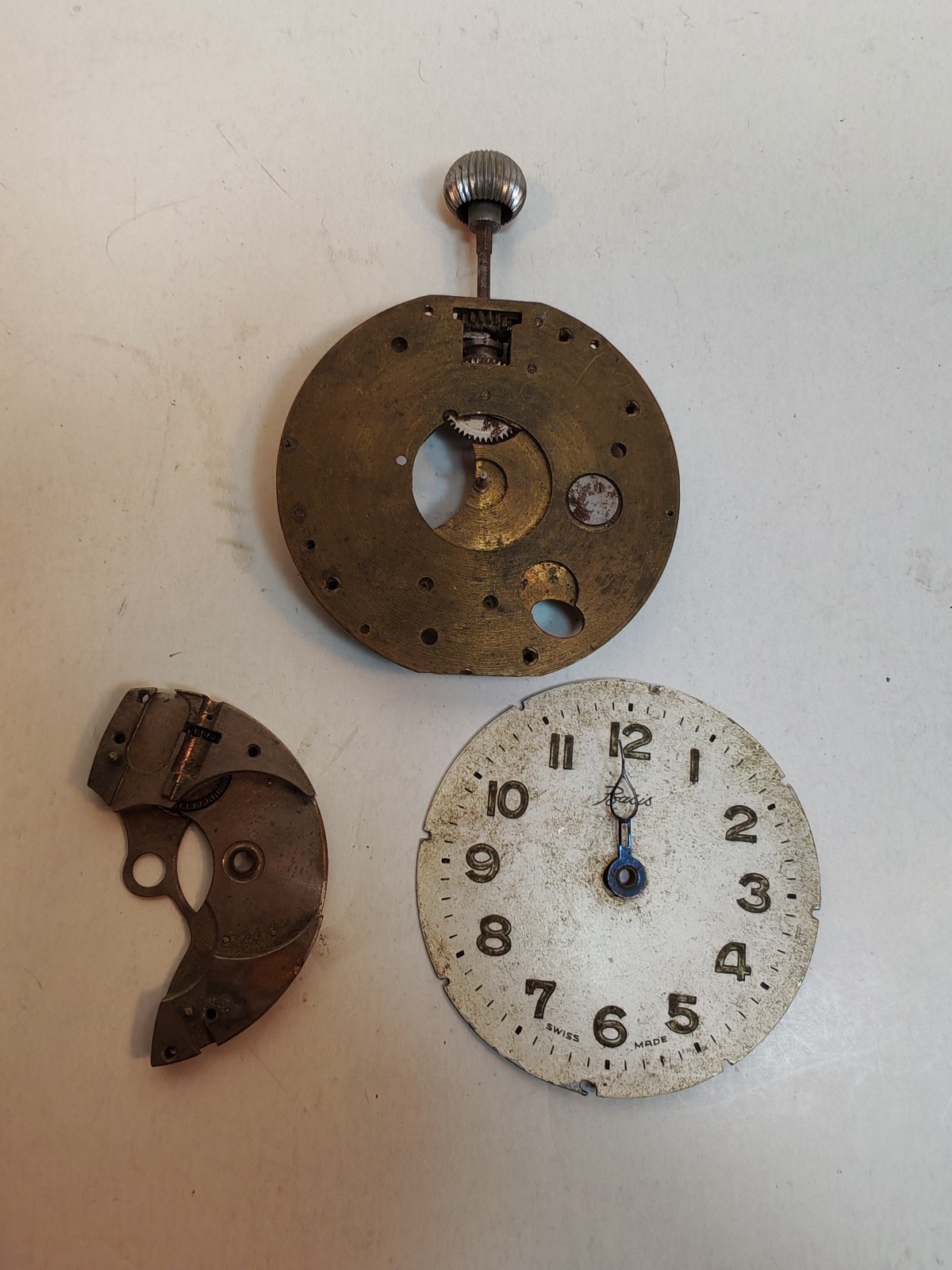 Vintage Basis pocket watch dial and crown parts 43 5mm detail photograph