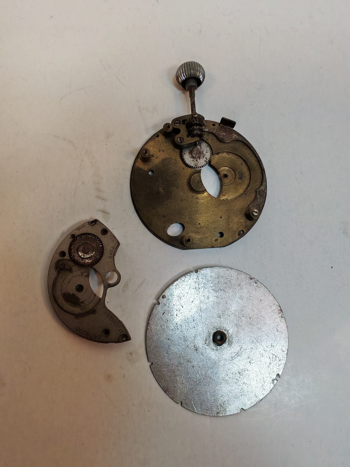 Vintage Basis pocket watch dial and crown parts 43 5mm detail photograph