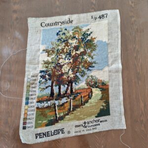 vintage Penelope needlepoint tapestry canvas featuring a countryside tree scene sold by Sweilems in Amman