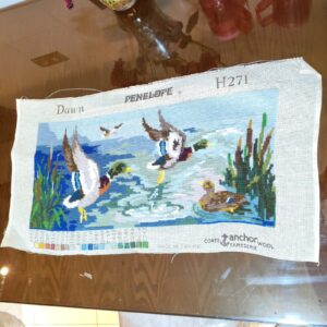 vintage Penelope needlepoint tapestry canvas featuring a mallard duck design sold by Sweilems in Amman
