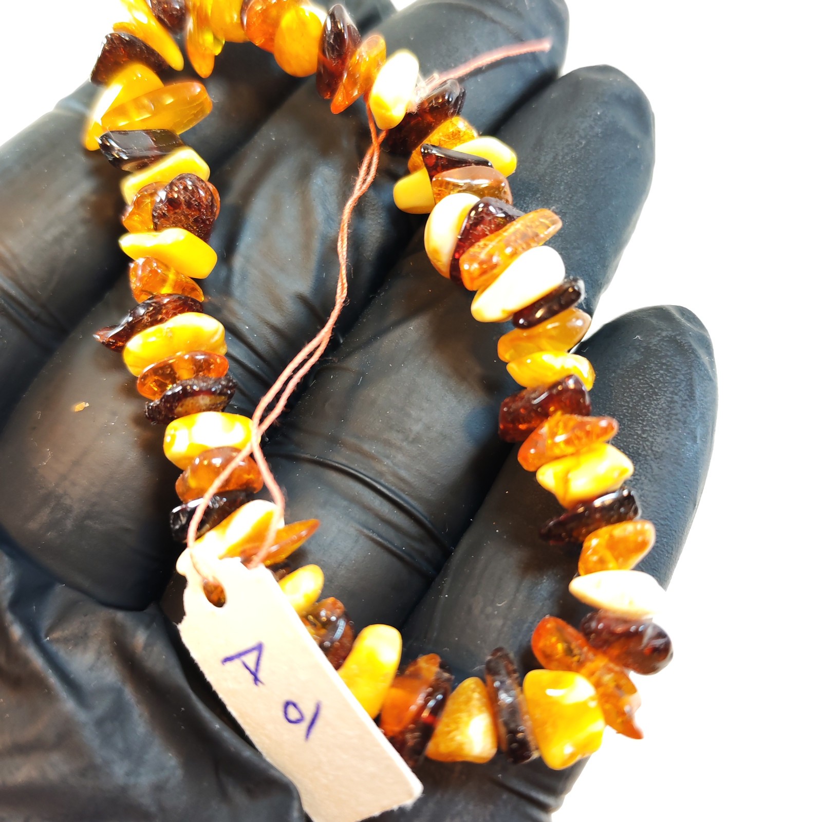 Genuine 100 natural Baltic amber bracelet - natural shape amber beads A01 detail photograph