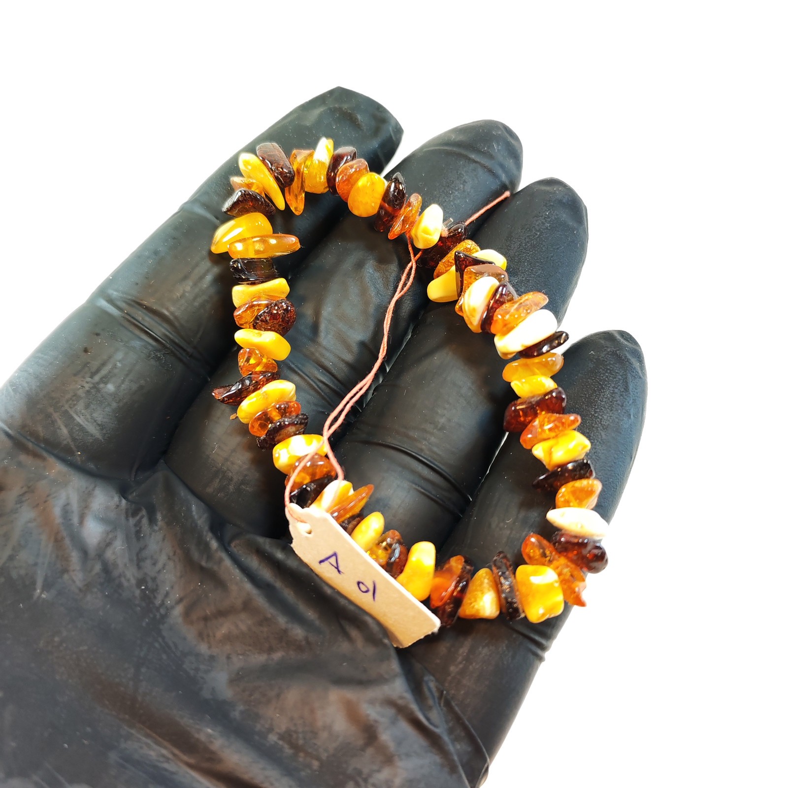 Genuine 100 natural Baltic amber bracelet - natural shape amber beads A01 detail photograph