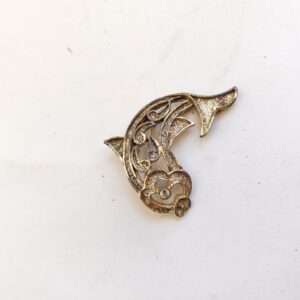 Gerry's Fish Pin Brooch Textured Filigree Gold-Tone missing Eye stone Vintage sold by Sweilems in Amman