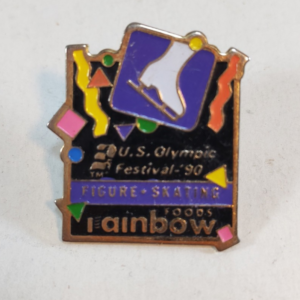 Rainbow Foods U S Olympic Festival 1990 SPEED SKATING Vintage Lapel Hat Pin sold by Sweilems in Amman