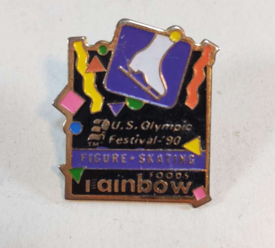 Rainbow Foods U S Olympic Festival 1990 SPEED SKATING Vintage Lapel Hat Pin sold by Sweilems in Amman