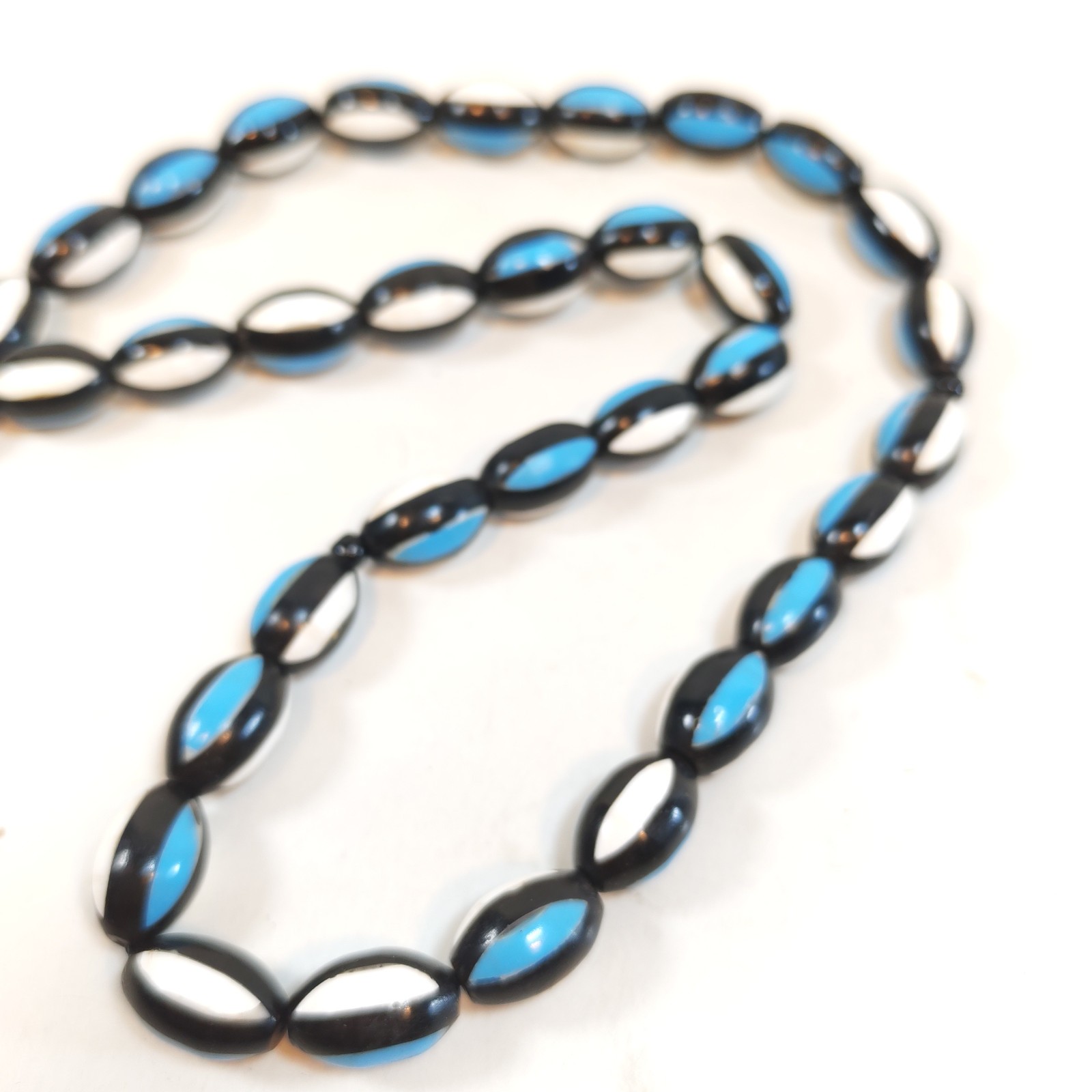 33 Beads Kuka Wood Tasbih Prayer Beads Black Blue White Inlay Misbaha detail photograph