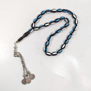 33 Beads Kuka Wood Tasbih Prayer Beads Black Blue White Inlay Misbaha sold by Sweilems in Amman