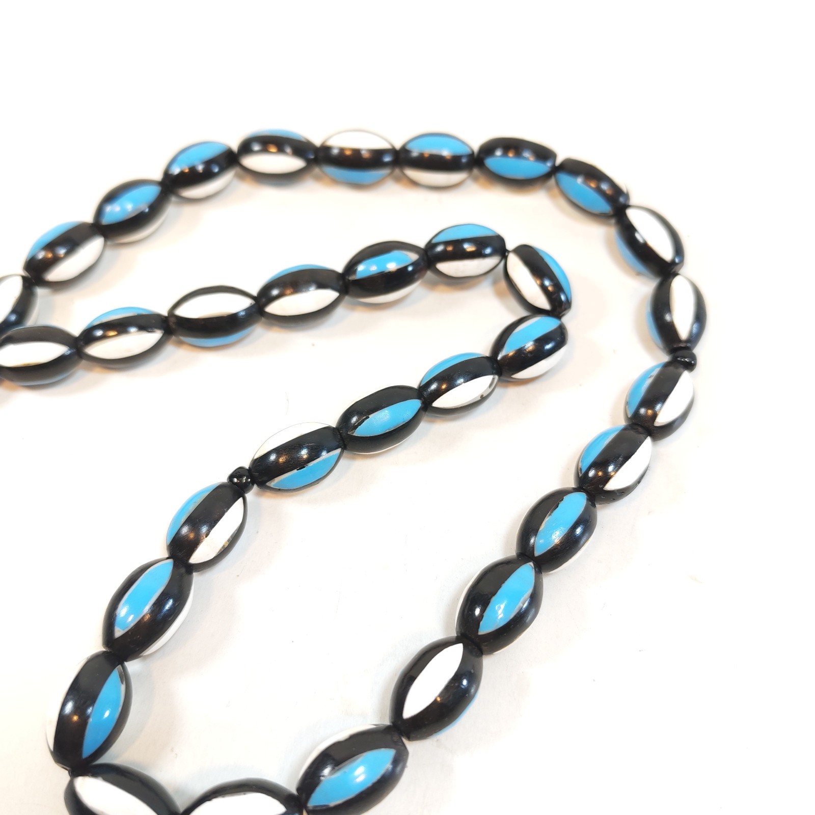 33 Beads Kuka Wood Tasbih Prayer Beads Black Blue White Inlay Misbaha detail photograph