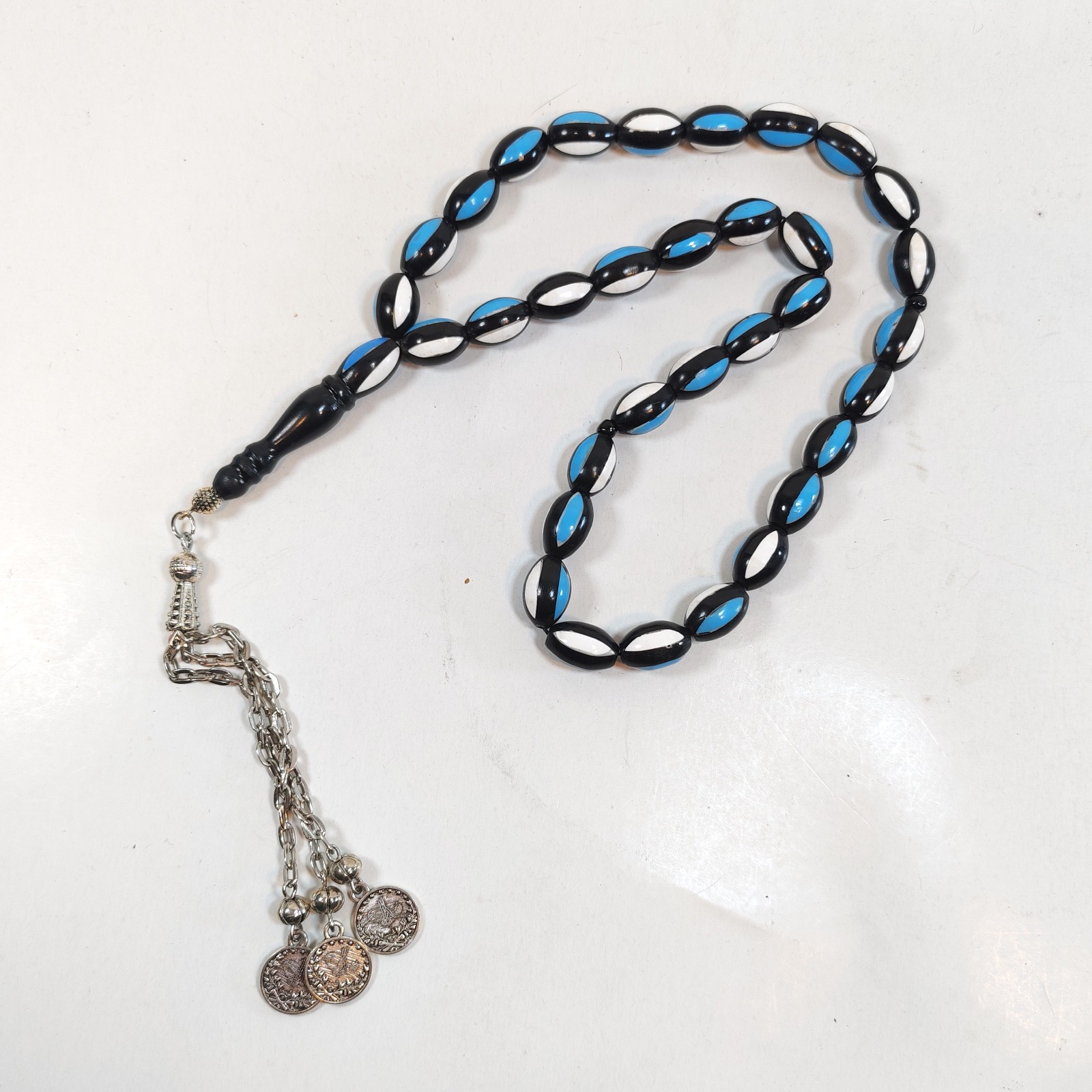 33 Beads Kuka Wood Tasbih Prayer Beads Black Blue White Inlay Misbaha sold by Sweilems in Amman