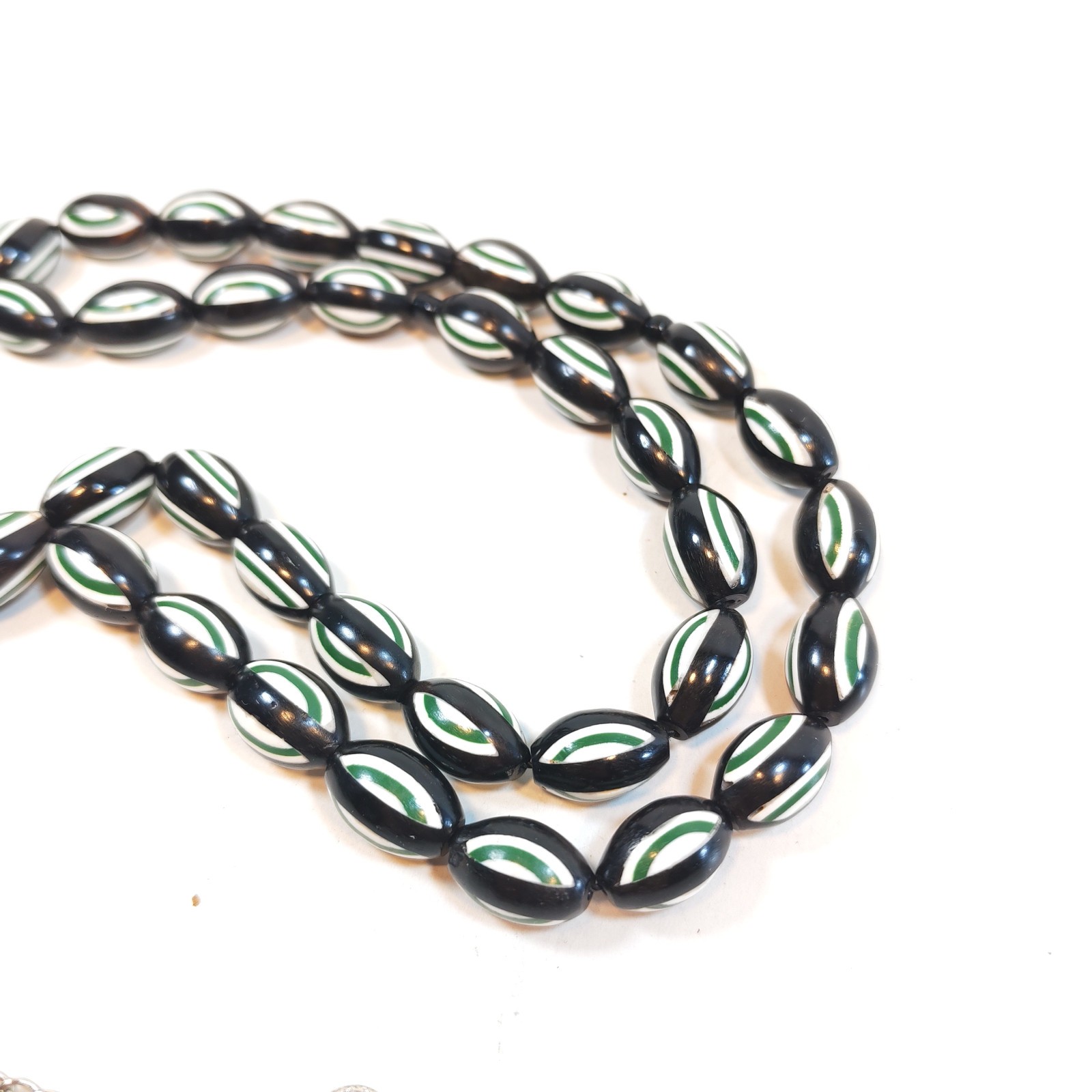 33 Beads Kuka Wood Tasbih Prayer Beads Black Green Inlay Misbah detail photograph