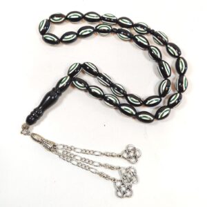 33 Beads Kuka Wood Tasbih Prayer Beads Black Green Inlay Misbah sold by Sweilems in Amman
