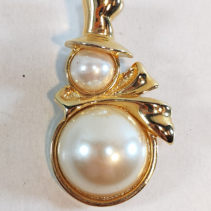 Vintage 1990s MARVELLA Snowman Brooch Pin Gold Tone Faux Pearl 1 5 sold by Sweilems in Amman