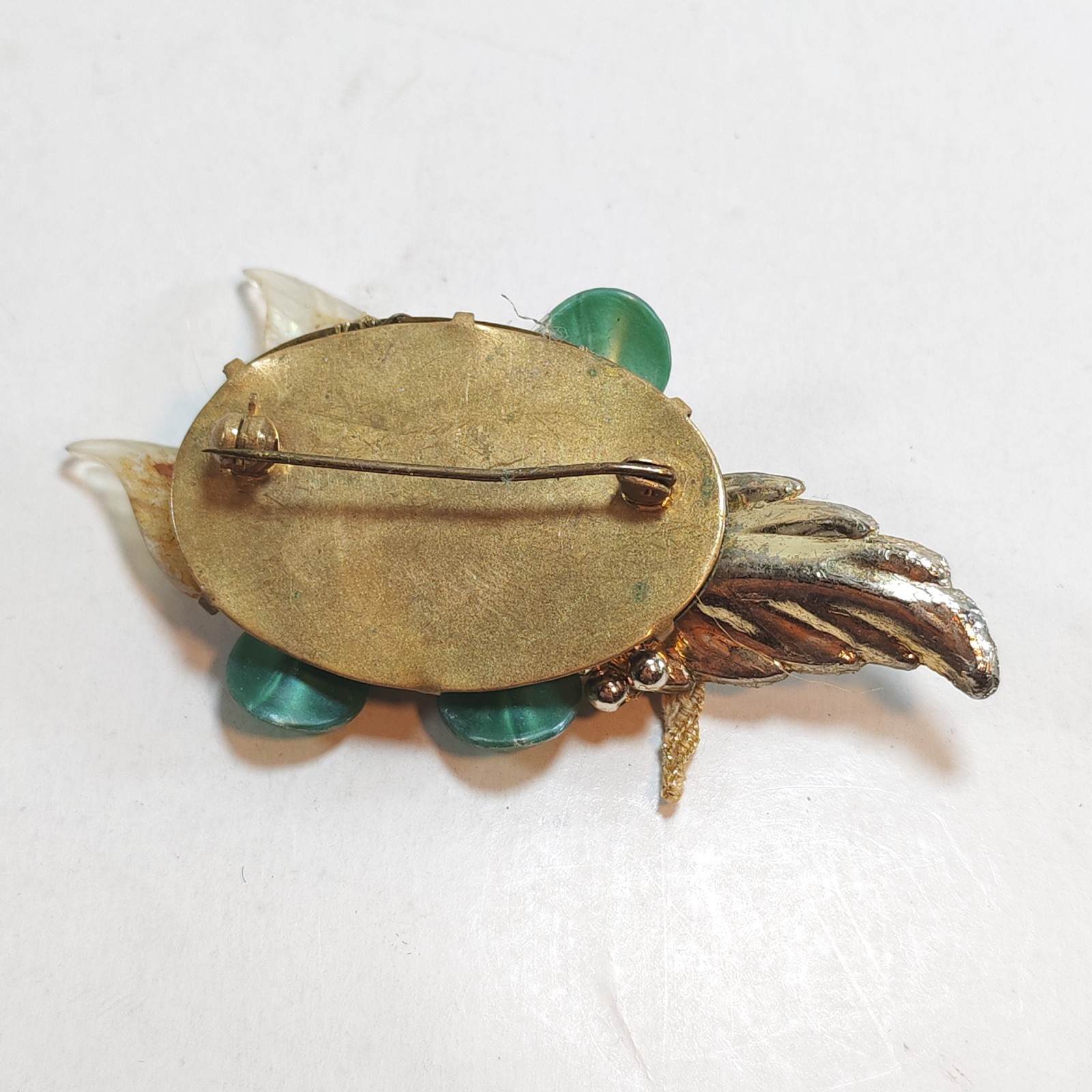 Vintage 2 5 brass back flower and leafs brooch handmade detail photograph