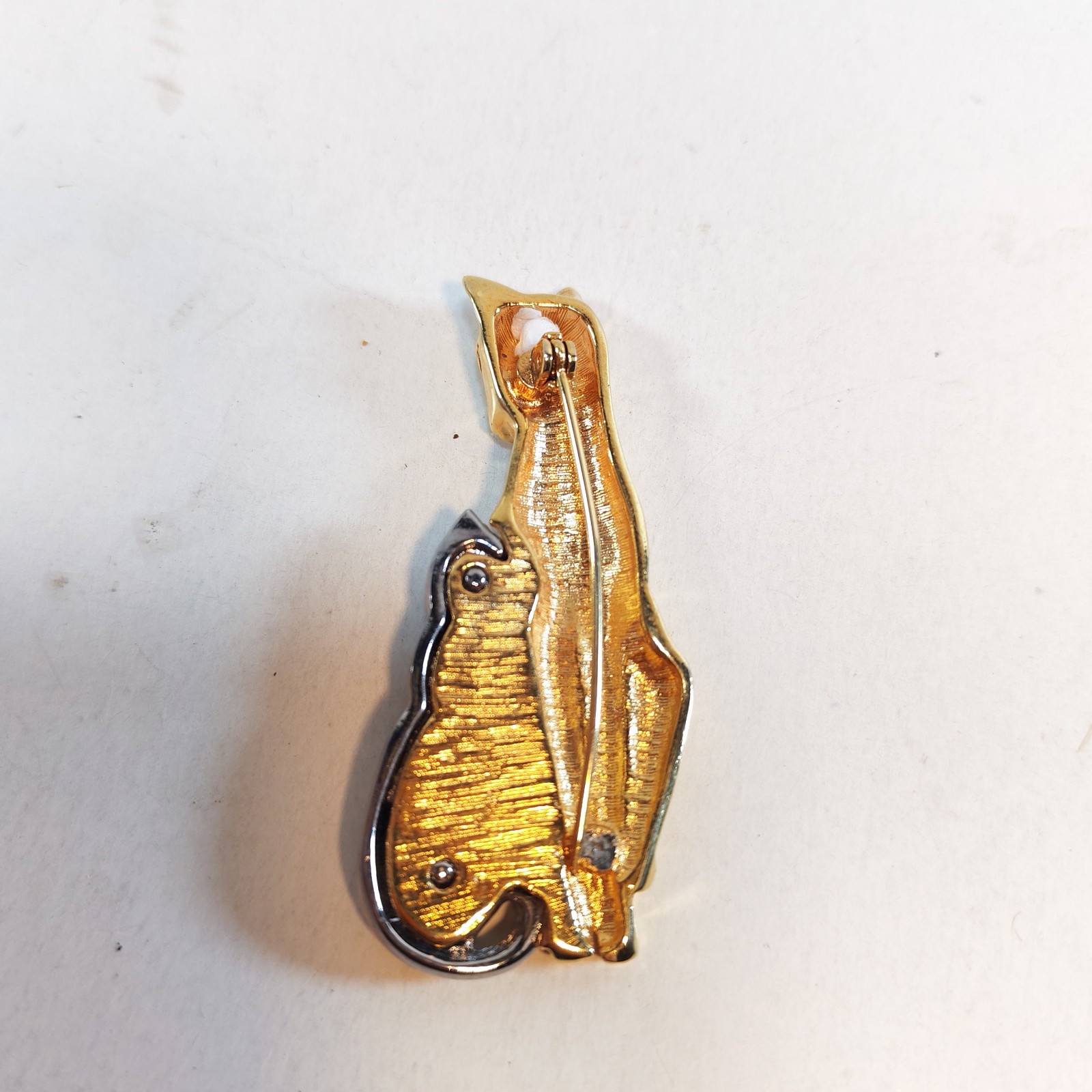 Vintage Silver Gold Siamese Cat Brooch Pin 2 2 detail photograph