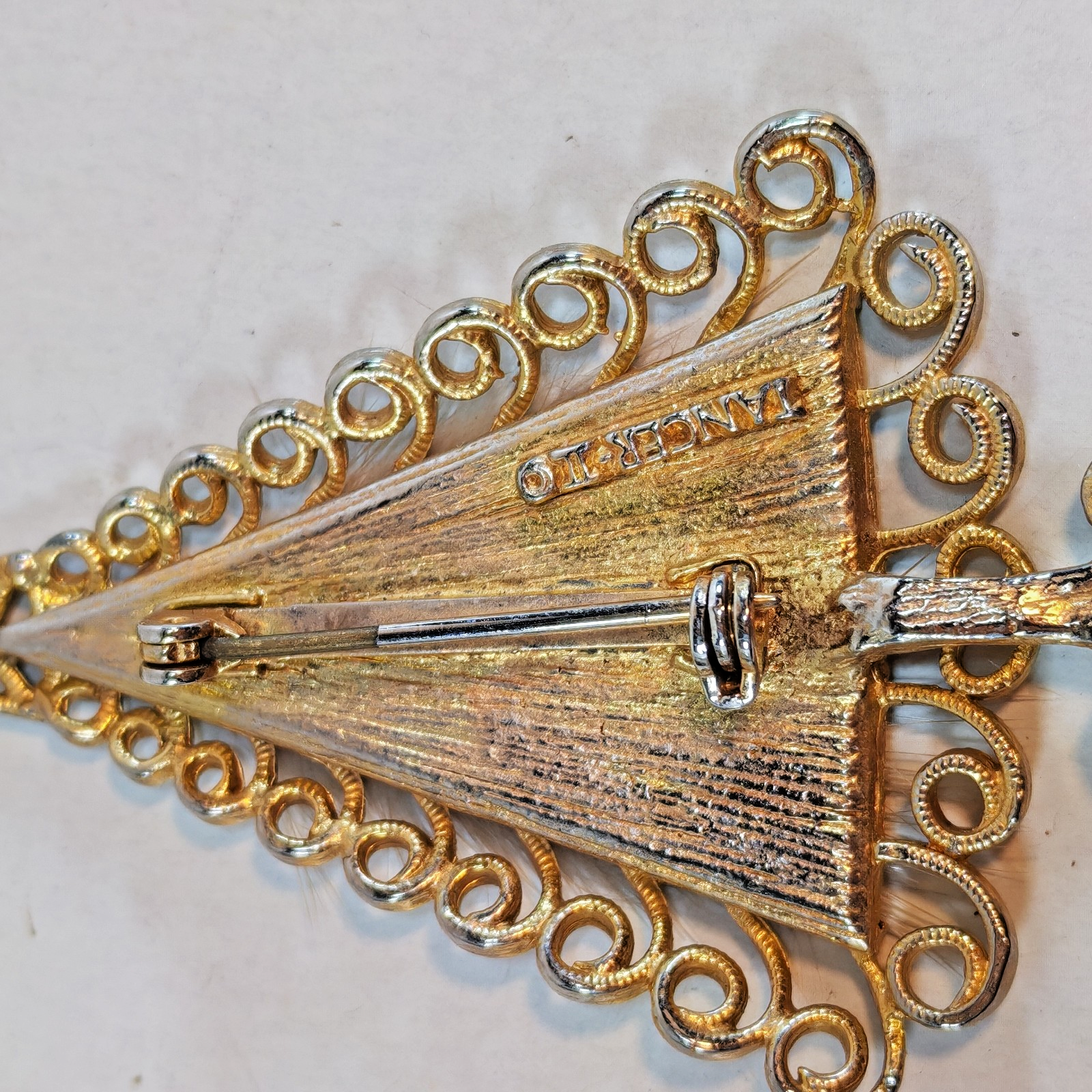 TANCER II Tree Pin Brooch Gold Tone Metal Fur 2 4 detail photograph
