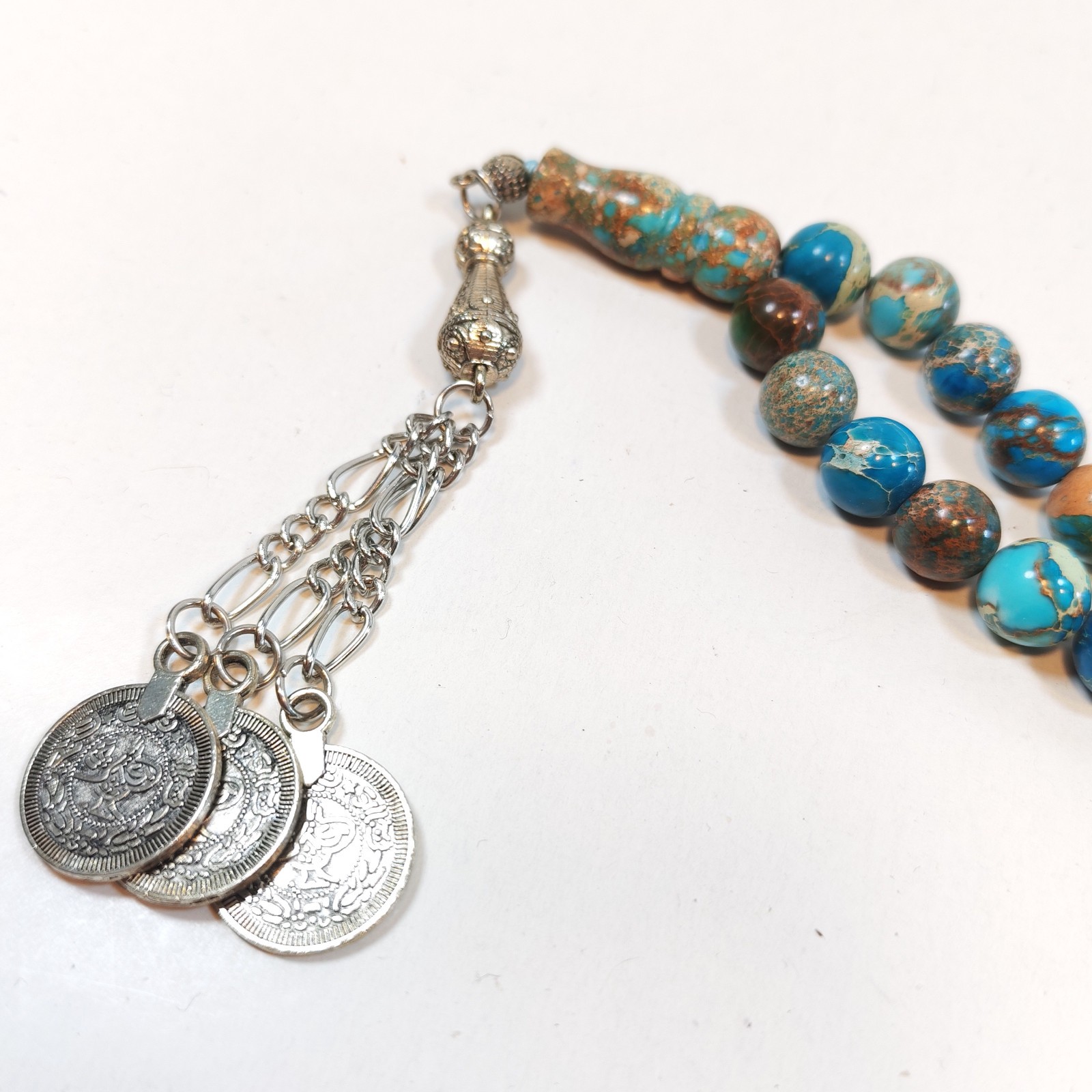 33 Beads Imperial Jasper Tasbih Prayer Beads Blue Turquoise Style Misbaha detail photograph