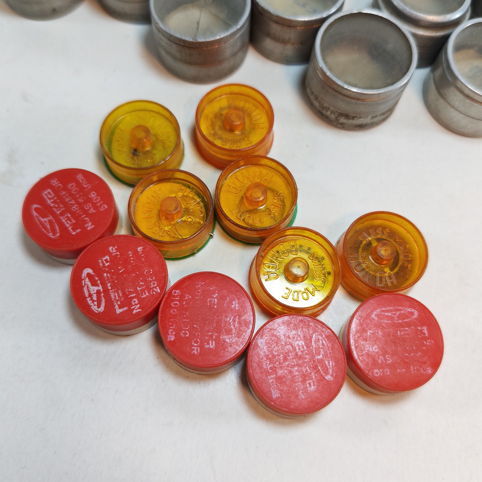 Vintage Small Watch Parts Storage Tin Lot and some watch parts lot detail photograph