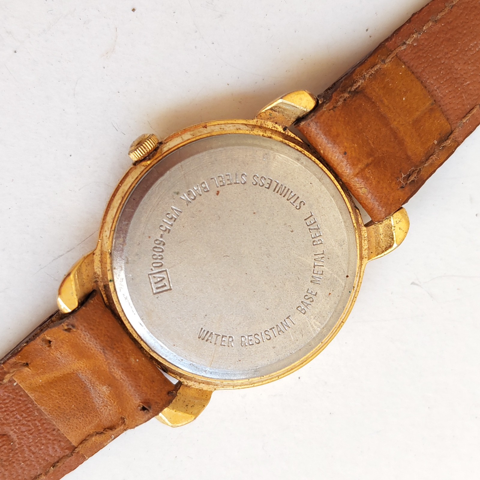 vintage Lorus Minnie Mouse watch with a gold-tone case detail photograph