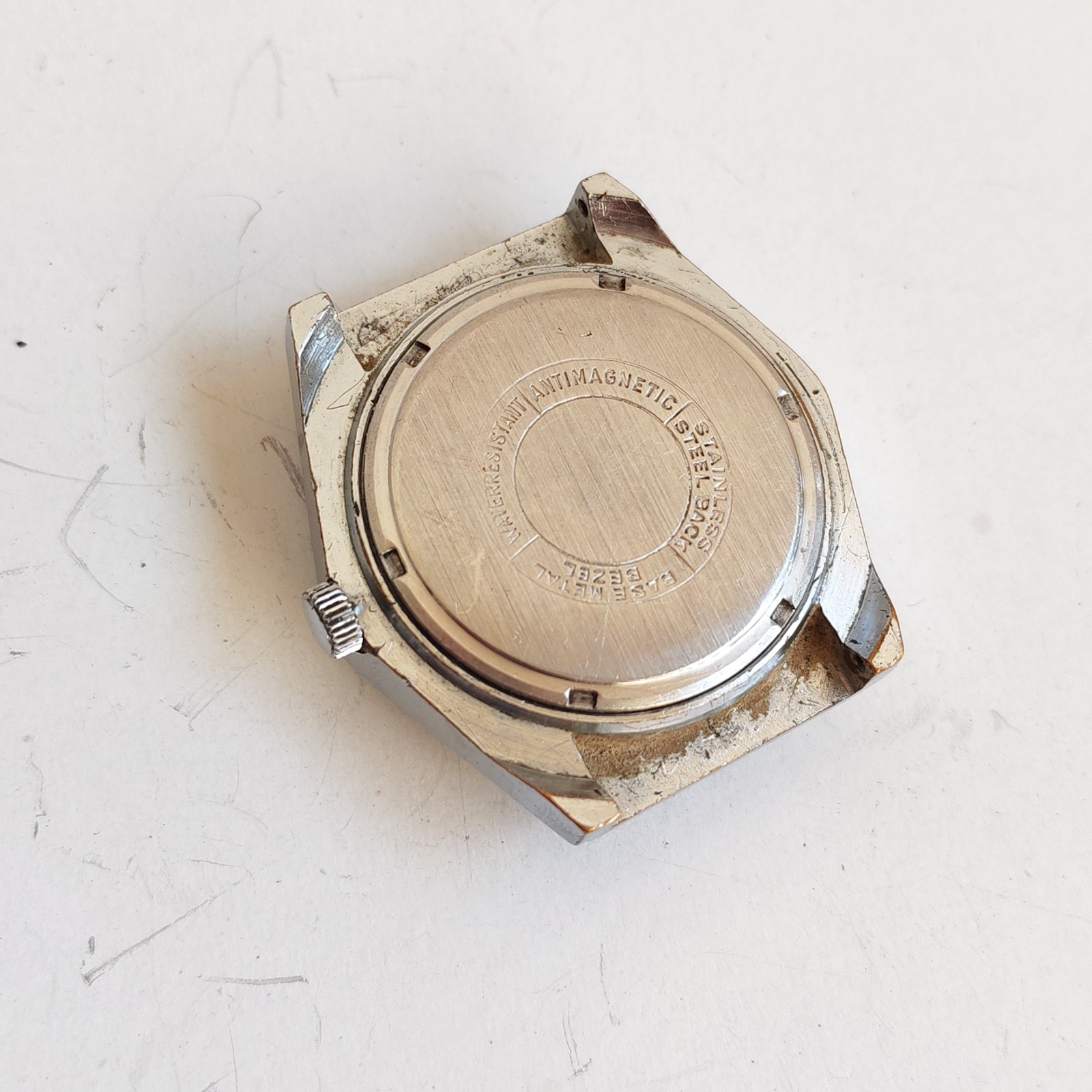 vintage Swiss-made E R C Starmaster wristwatch detail photograph