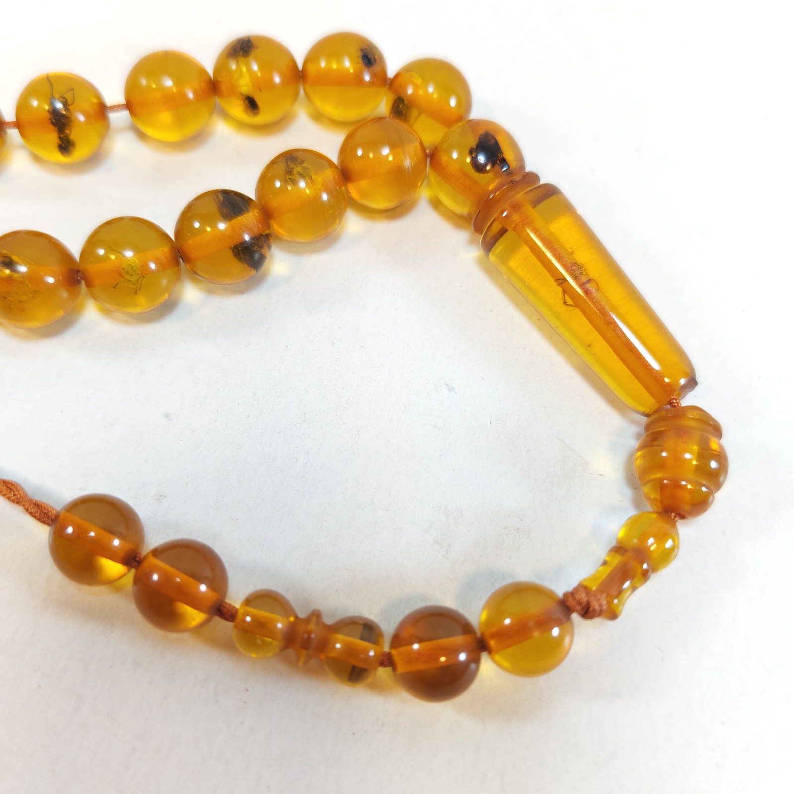 33 Beads Pressed Amber Tasbih Insect Inclusion Prayer Beads Misbaha Islamic 10mm detail photograph