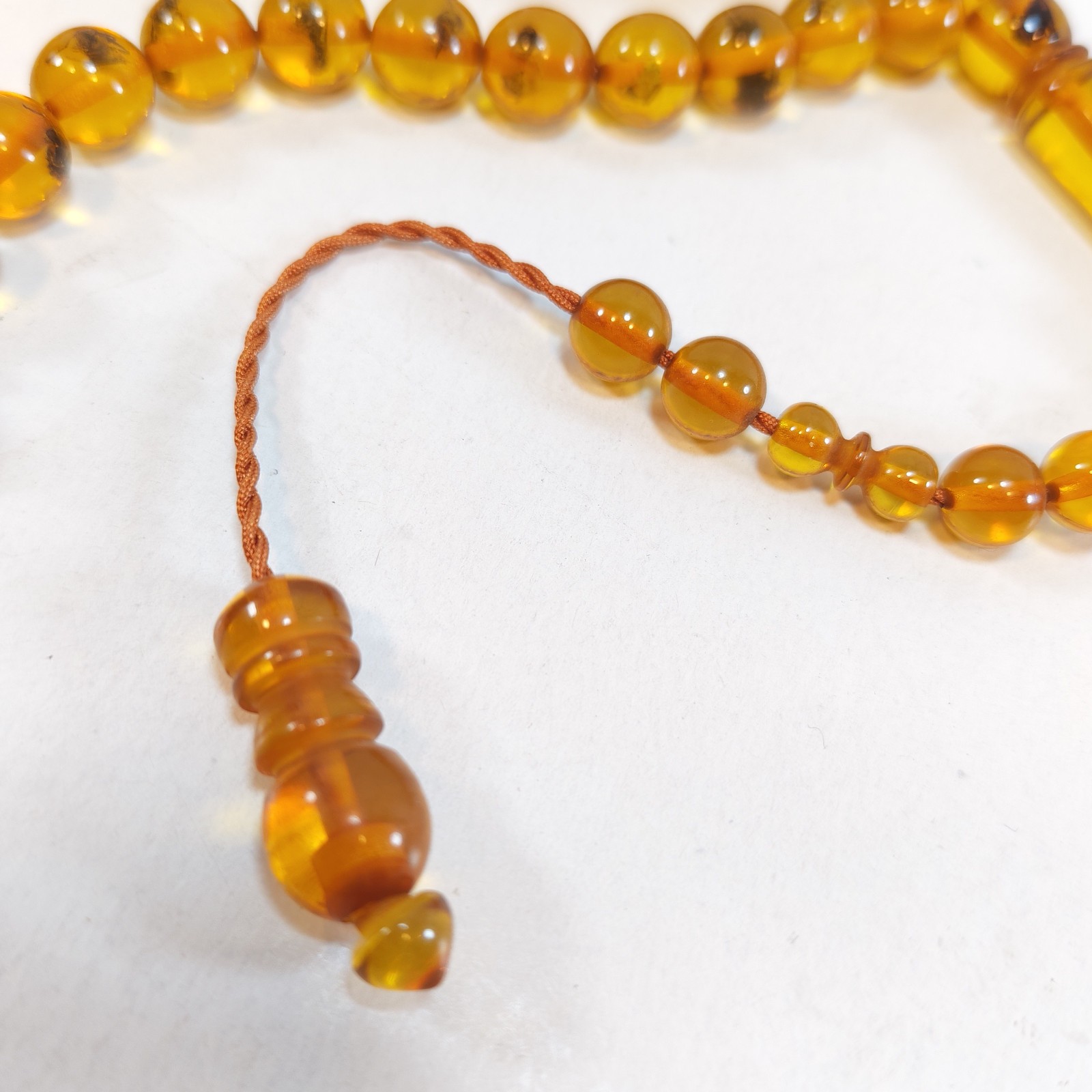 33 Beads Pressed Amber Tasbih Insect Inclusion Prayer Beads Misbaha Islamic 10mm detail photograph