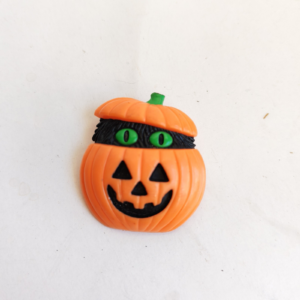 Vintage Halloween Pumpkin Green Eye Black Cat in Jack-o-Lantern Brooch Pin sold by Sweilems in Amman