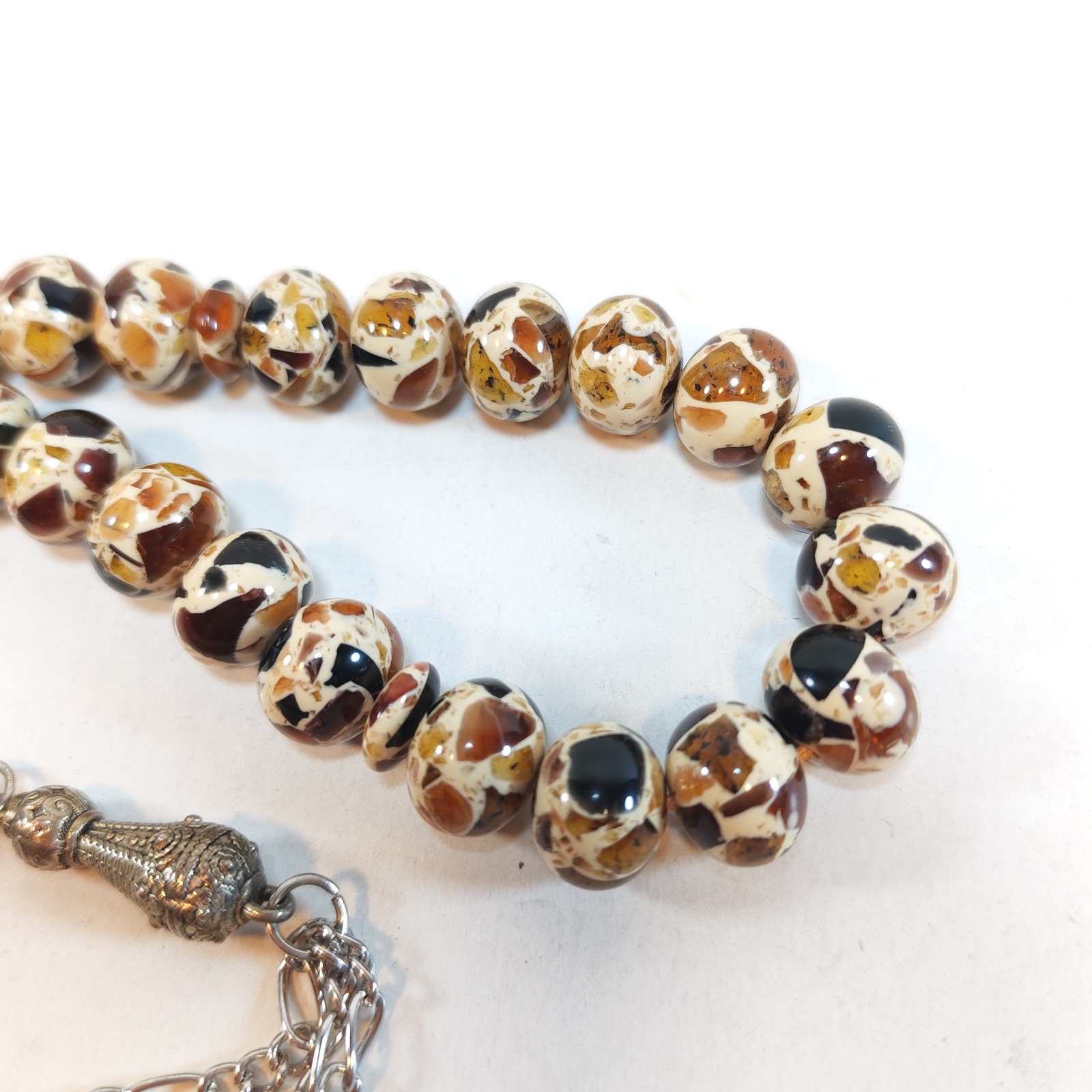 33 Beads Mosaic Resin Tasbih Prayer Beads Brown Cream Amber Misbaha Islamic Subh detail photograph