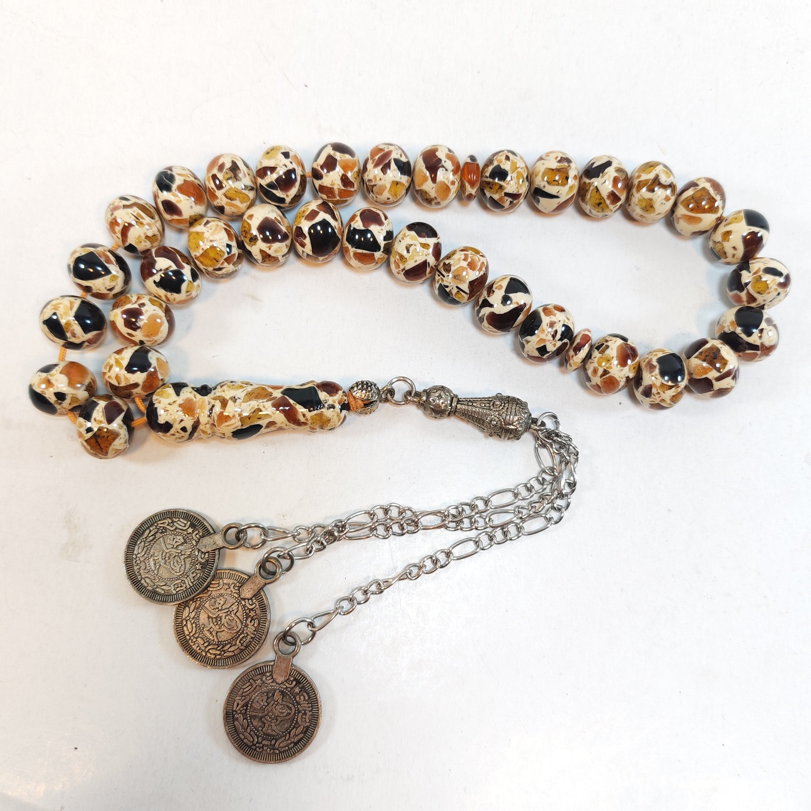 33 Beads Mosaic Resin Tasbih Prayer Beads Brown Cream Amber Misbaha Islamic Subh sold by Sweilems in Amman