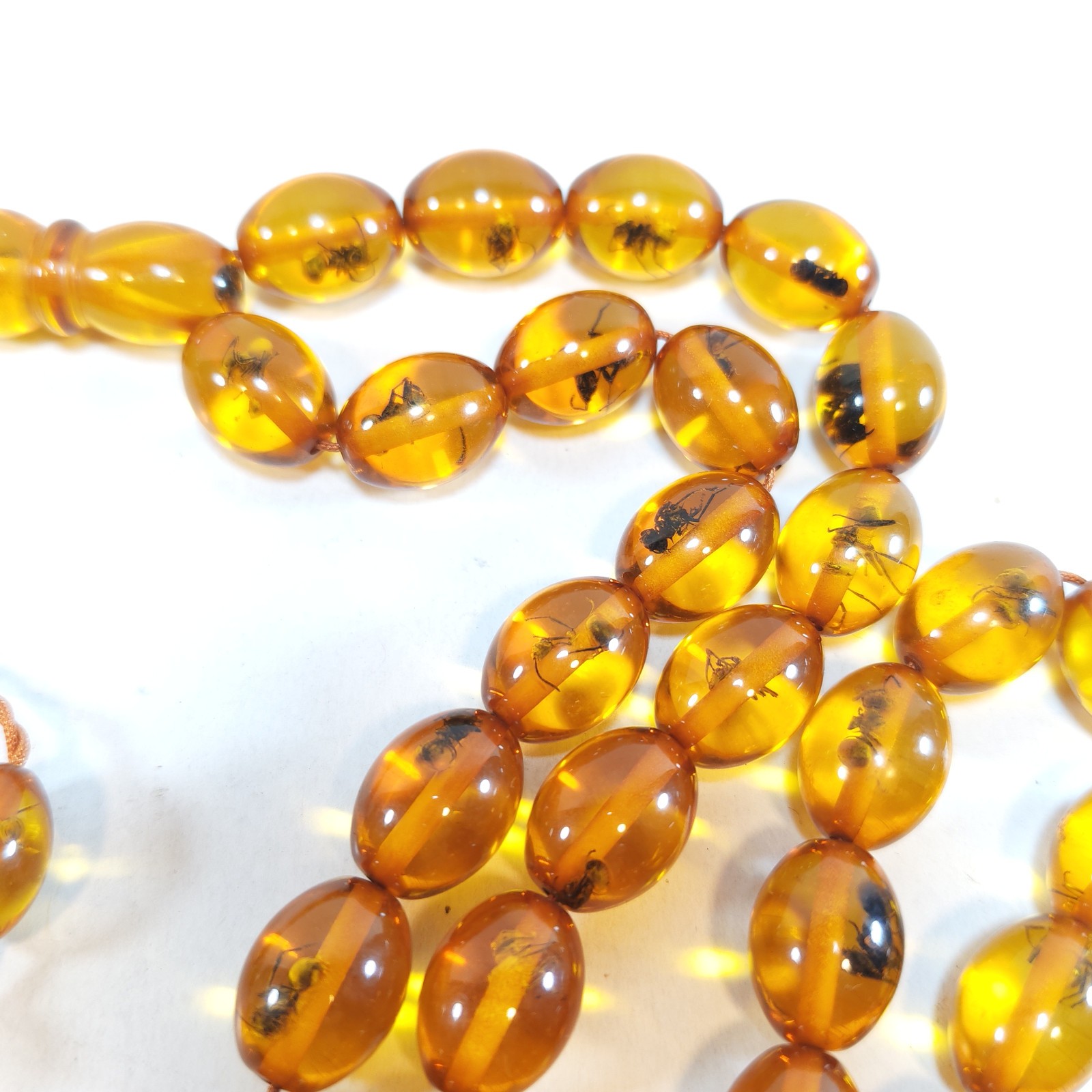33 Beads Pressed Amber Tasbih Insect Inclusion Prayer Beads Misbaha detail photograph
