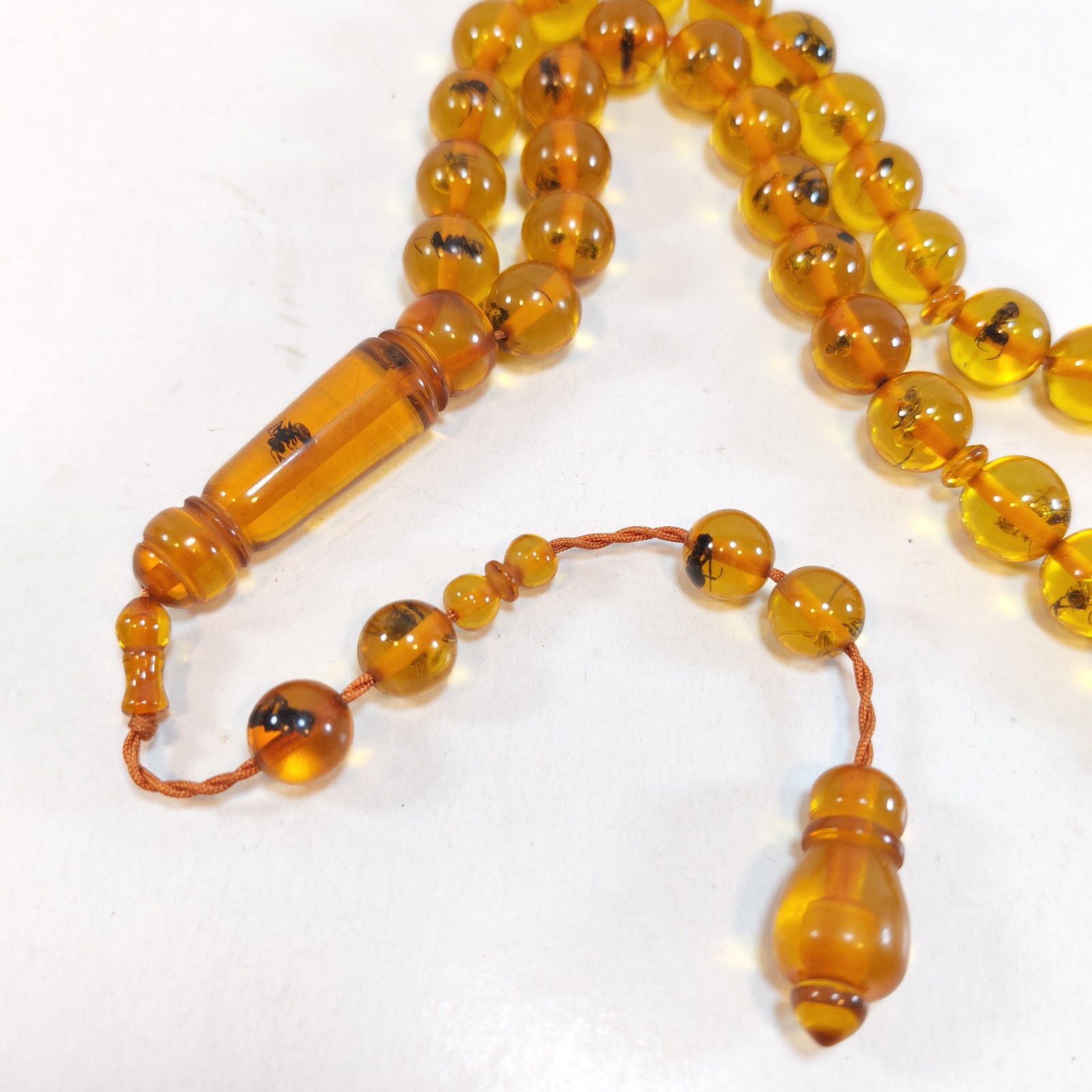 33 Beads Pressed Amber Tasbih Insect Inclusion Prayer Beads Misbaha Islamic 12mm detail photograph