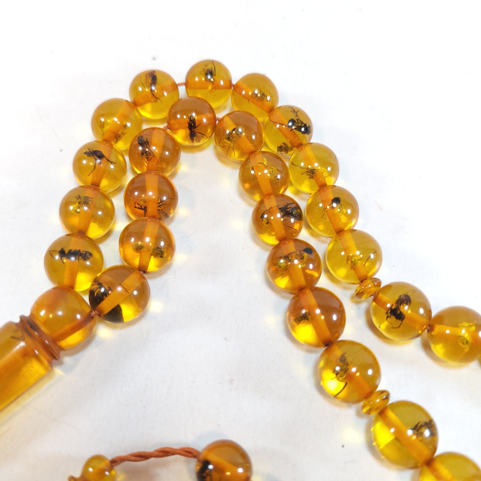 33 Beads Pressed Amber Tasbih Insect Inclusion Prayer Beads Misbaha Islamic 12mm detail photograph