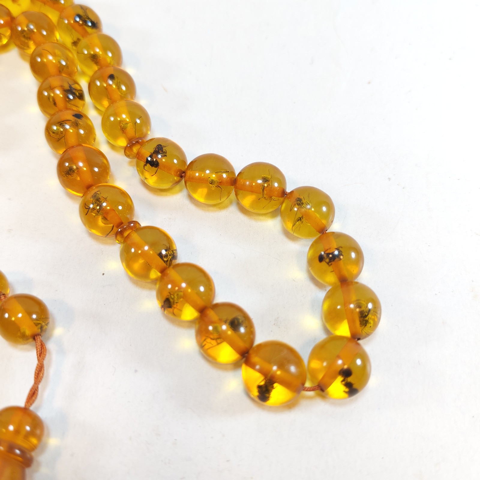 33 Beads Pressed Amber Tasbih Insect Inclusion Prayer Beads Misbaha Islamic 12mm detail photograph