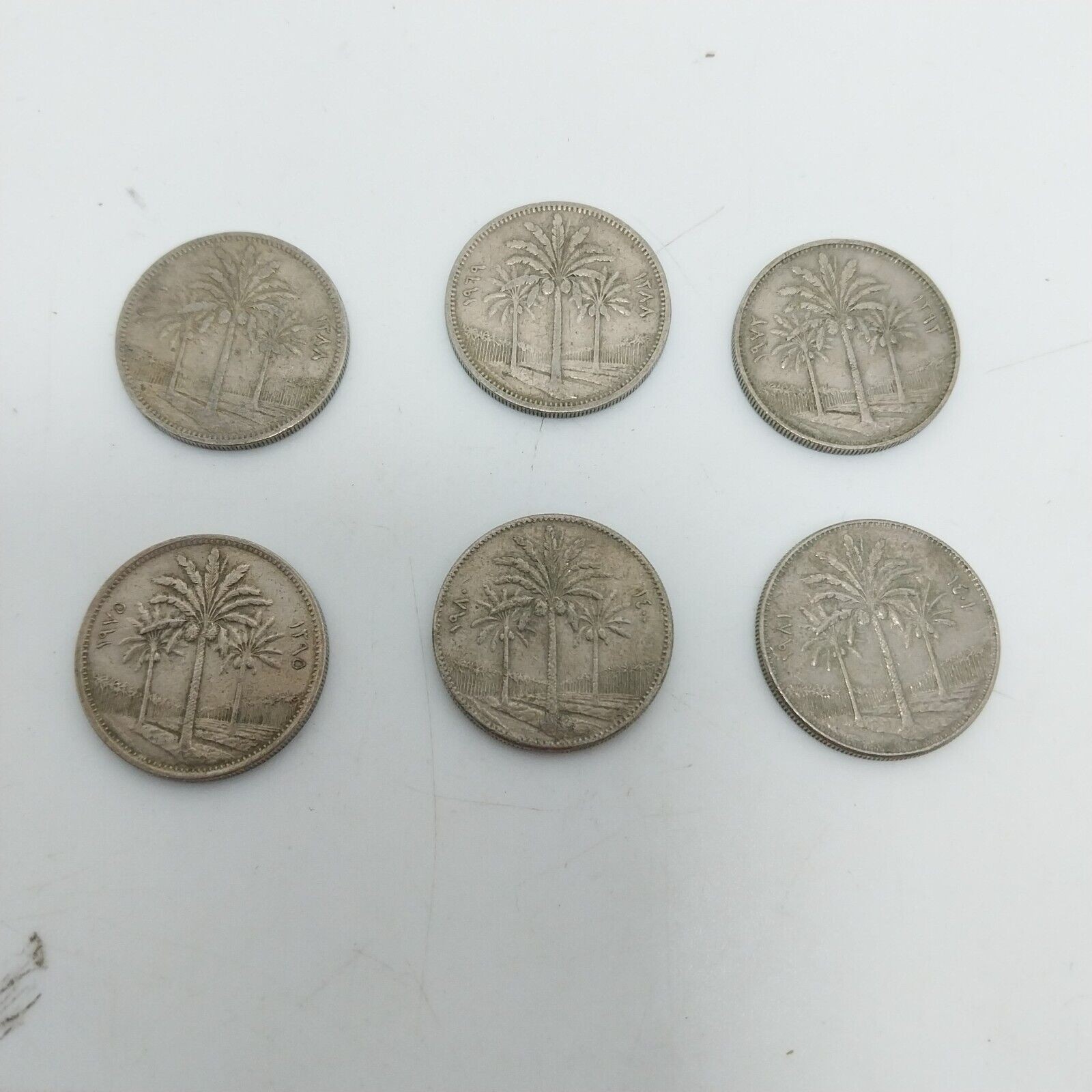 Iraq lot of 6 50Fils Coins Different Dates 1969-1981 sold by Sweilems in Amman