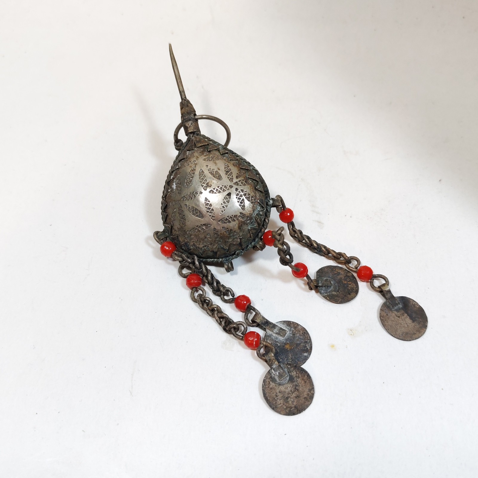 Vintage Rare Moroccan Berber Fibula Pendant Brooch detail photograph