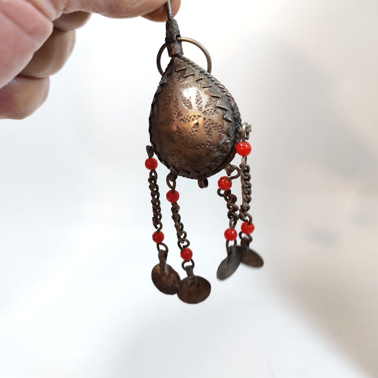 Vintage Rare Moroccan Berber Fibula Pendant Brooch detail photograph