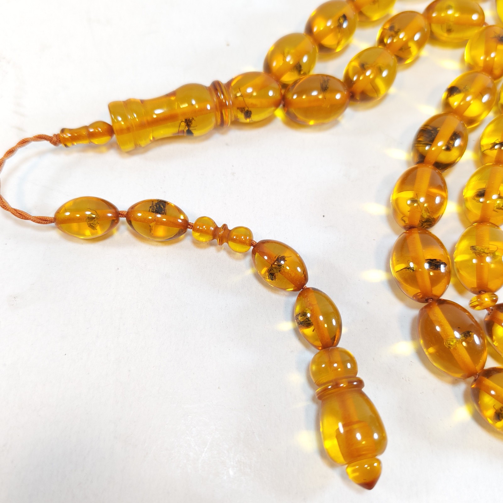 33 Beads Pressed Amber Tasbih Insect Inclusion Prayer Beads Misbaha detail photograph